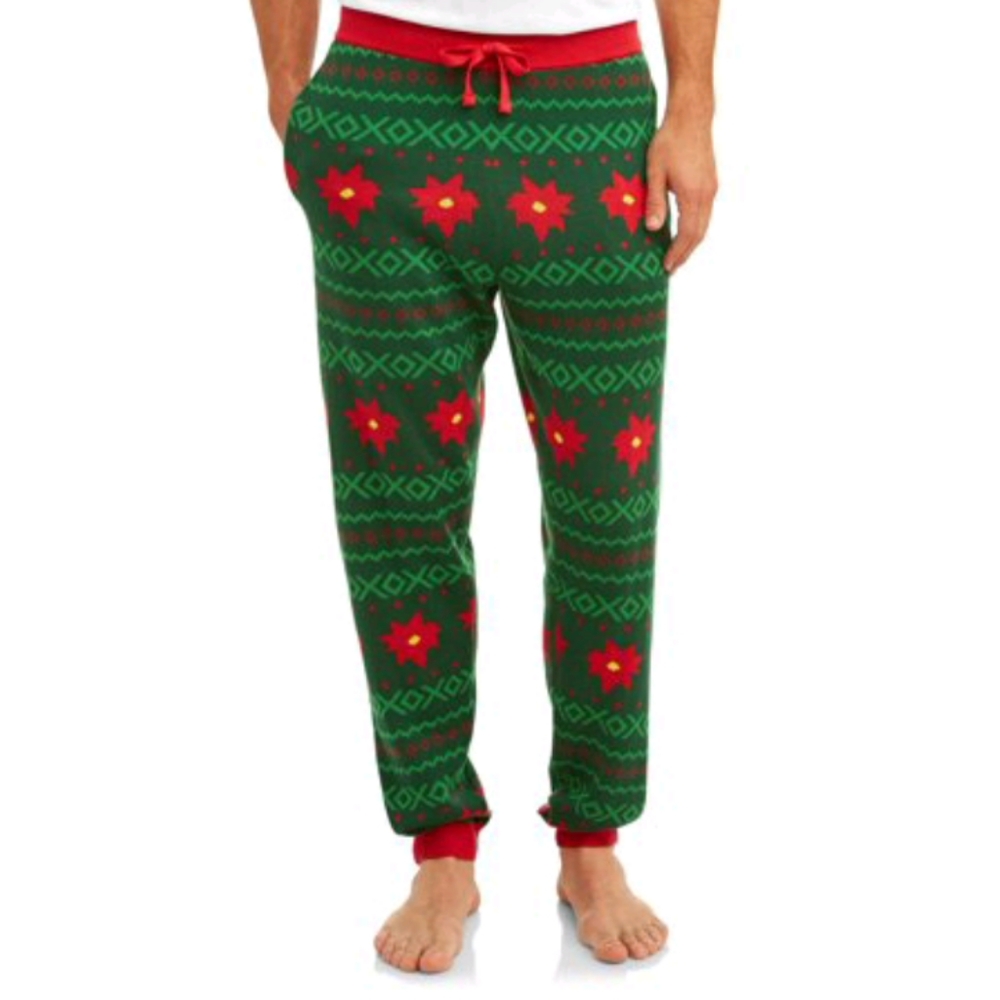 NWT Men's Poinsettia Print Christmas Pants. Large